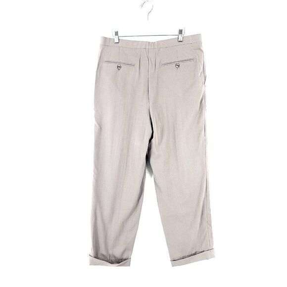 Greg Peters Gray Beige No Belt Loops Wool Pleated Cuffed Dress Pants 34/27 High - Picture 3 of 6